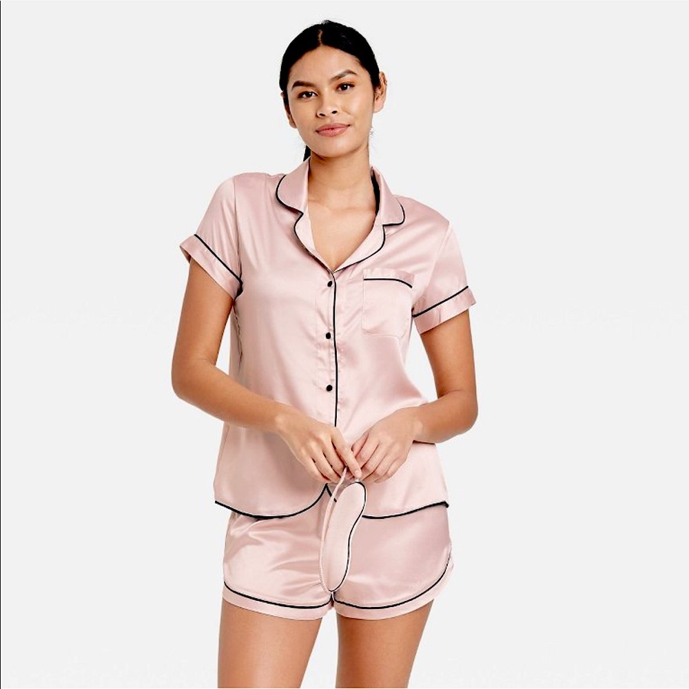 New Pink Satin 3-Piece Pajama Set